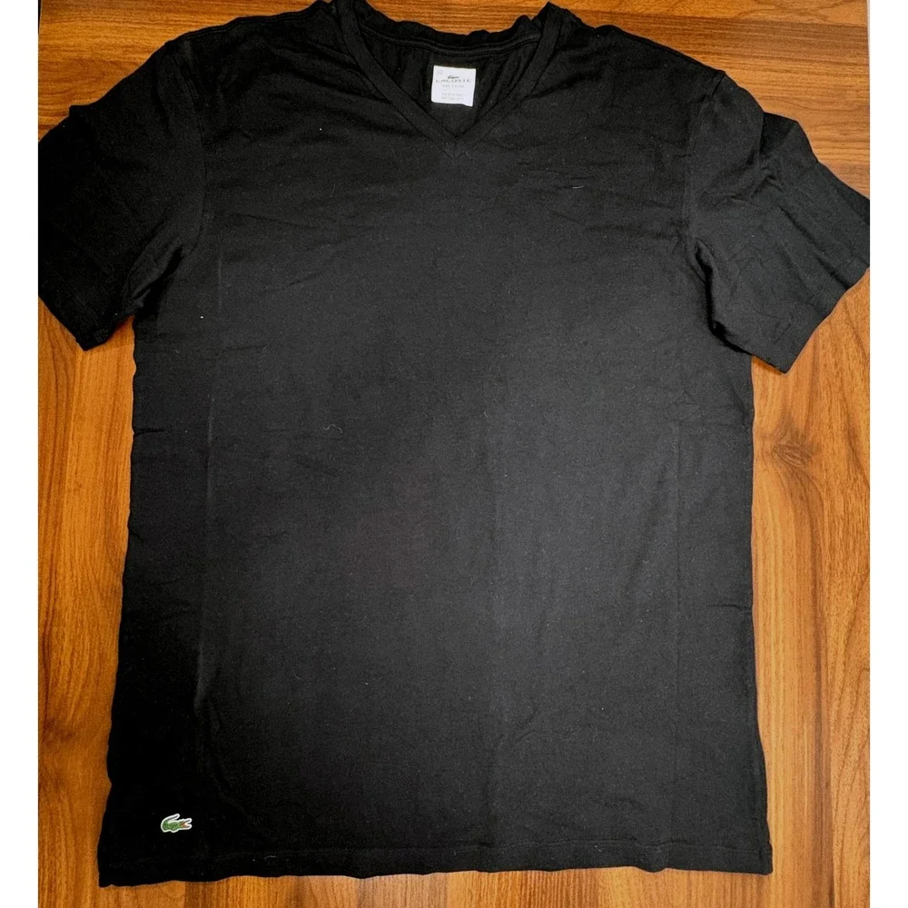Lacoste V-Neck T-Shirt Mens XXL Black Supima Cotton Short Sleeve Old Money